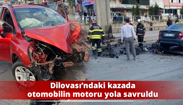 Dilovası’ndaki kazada otomobilin motoru yola savruldu